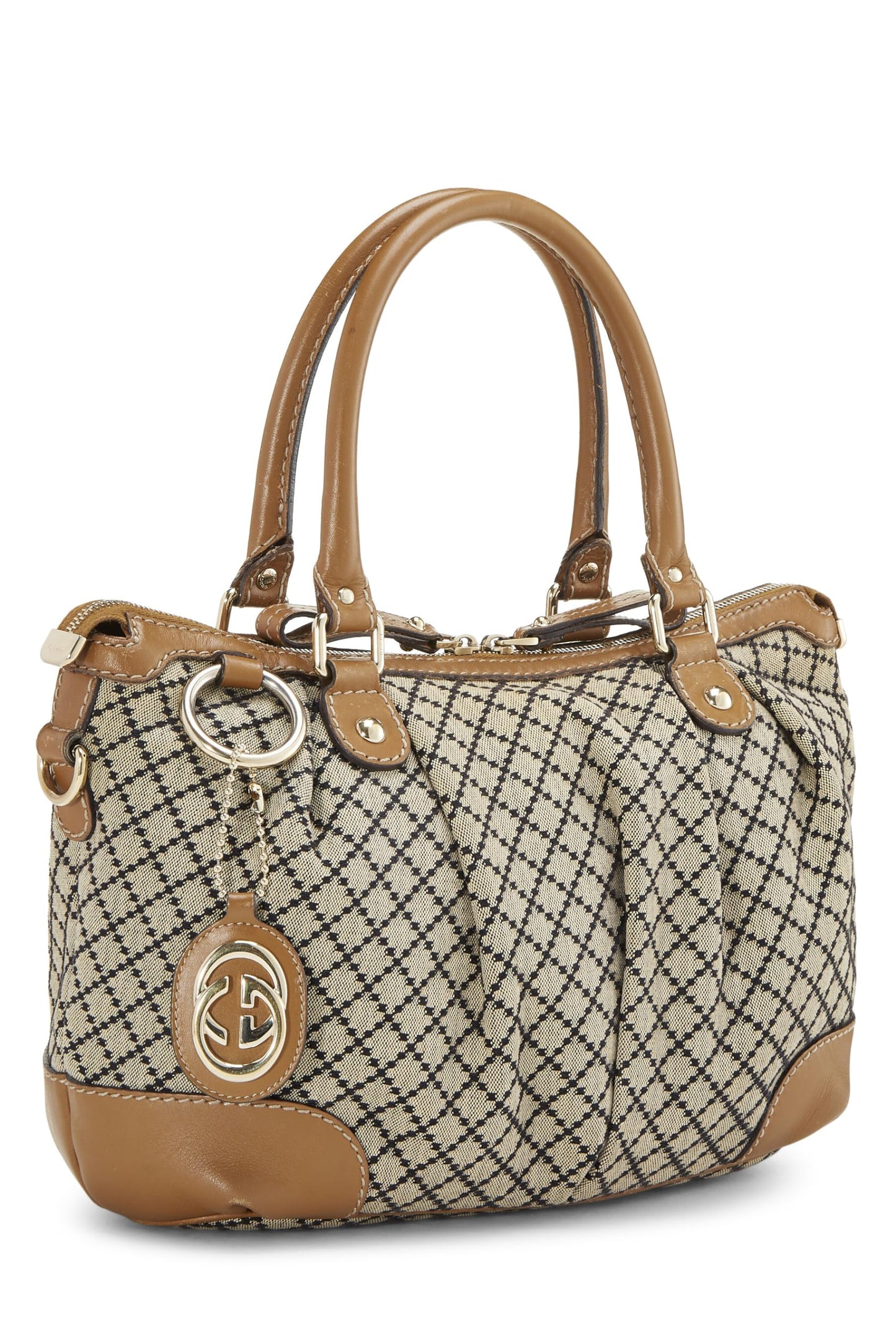 Gucci, Pre-Loved Brown Diamante Canvas Zip Sukey Large, Brown