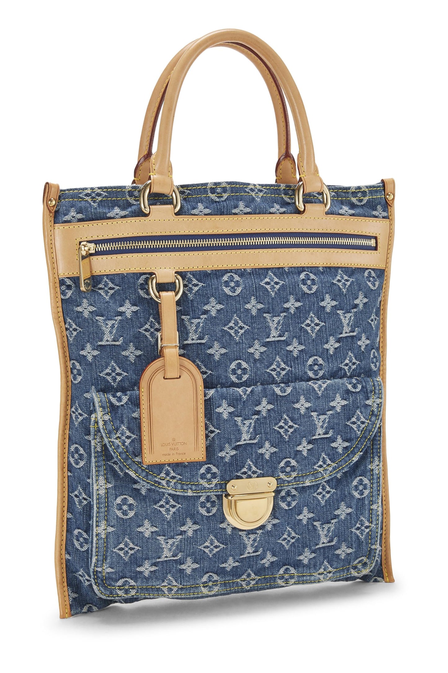 Louis Vuitton, sac cabas plat en denim monogrammé bleu d'occasion, bleu