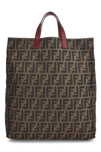 Fendi, sac fourre-tout vertical en toile marron Zucca de taille moyenne, rouge