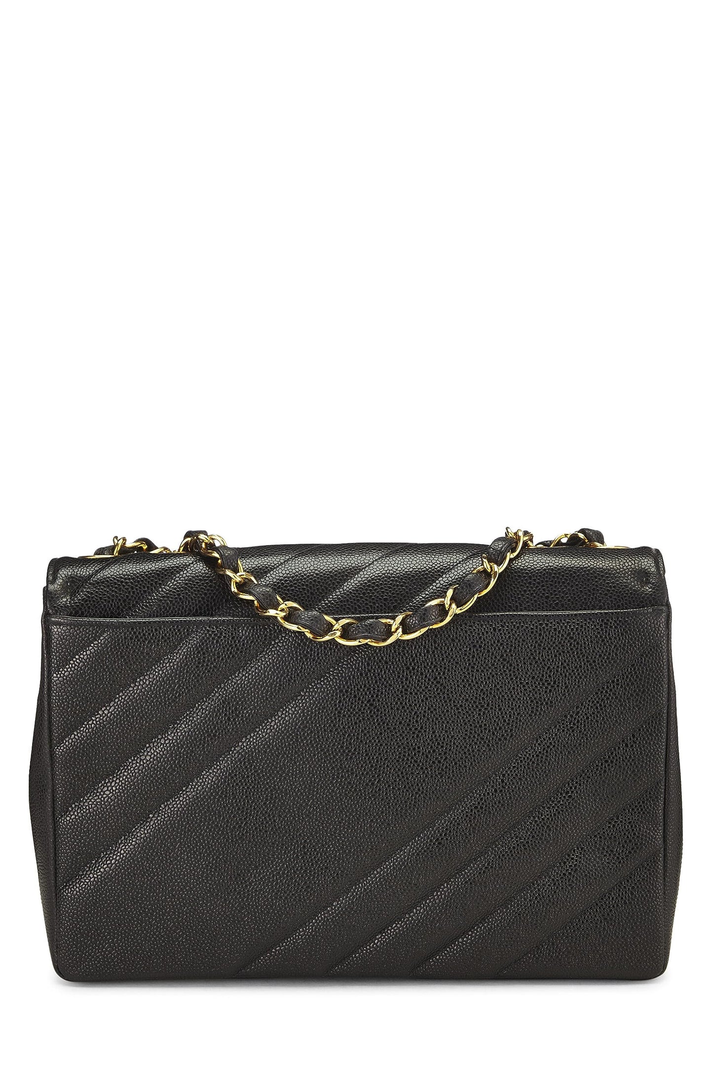 Chanel, Jumbo con solapa diagonal de caviar negro Pre-Loved, Negro