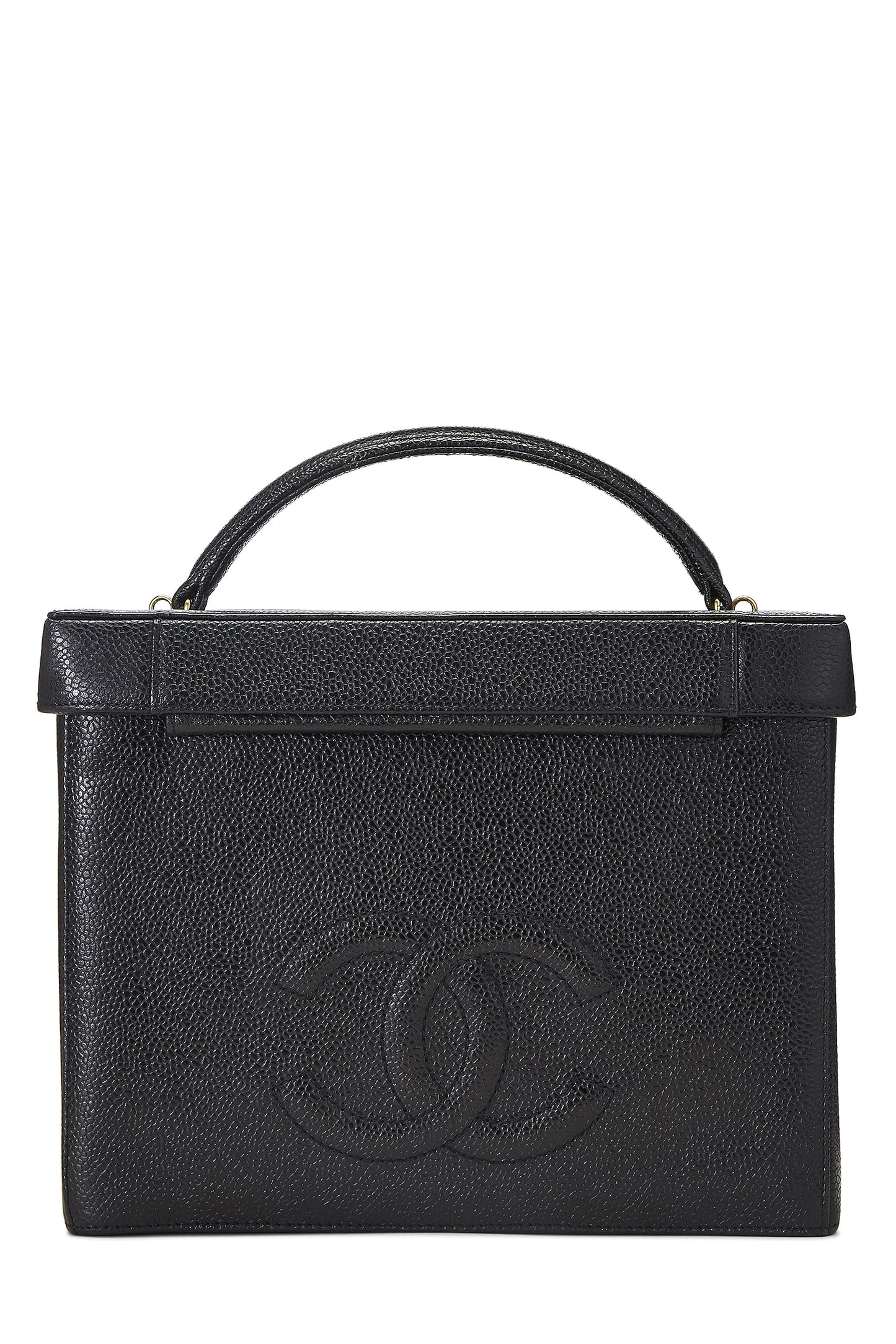 Chanel, trousse de toilette Black Caviar Circle 'CC' d'occasion, grande taille, noire