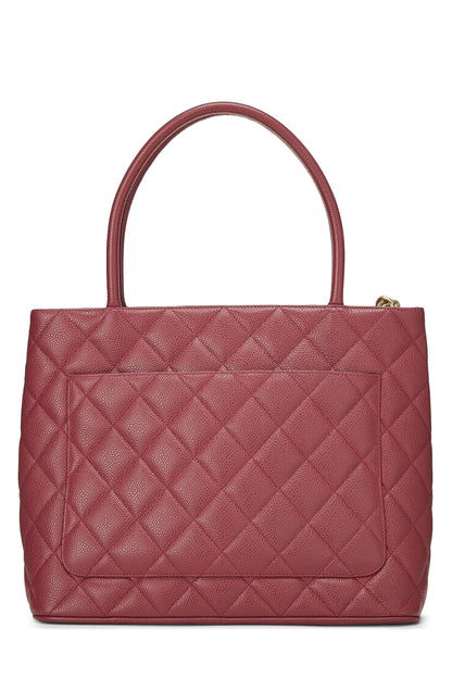 Chanel, sac fourre-tout matelassé à médaillon en caviar rose d'occasion, rose