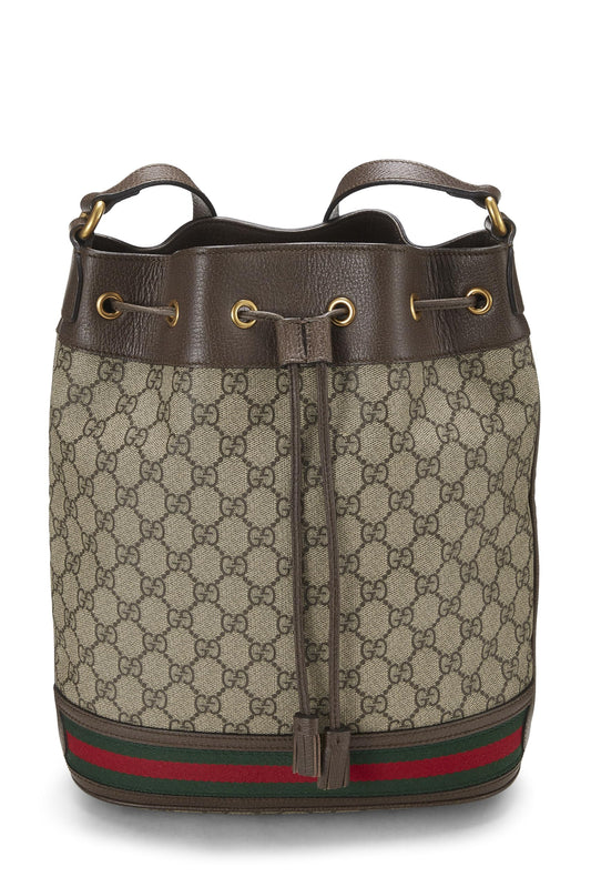 Gucci, sac seau Ophidia en toile suprême GG d'origine d'occasion, taille moyenne, marron