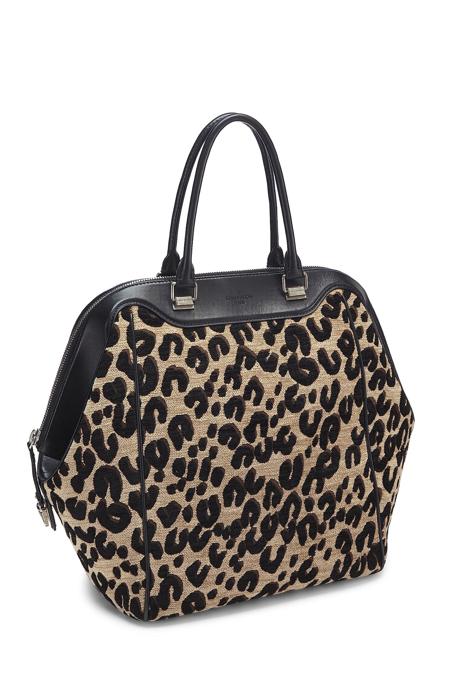 Louis Vuitton, Bolso tote norte-sur con tapiz de chenilla de leopardo color canela y negro Pre-Loved, Negro