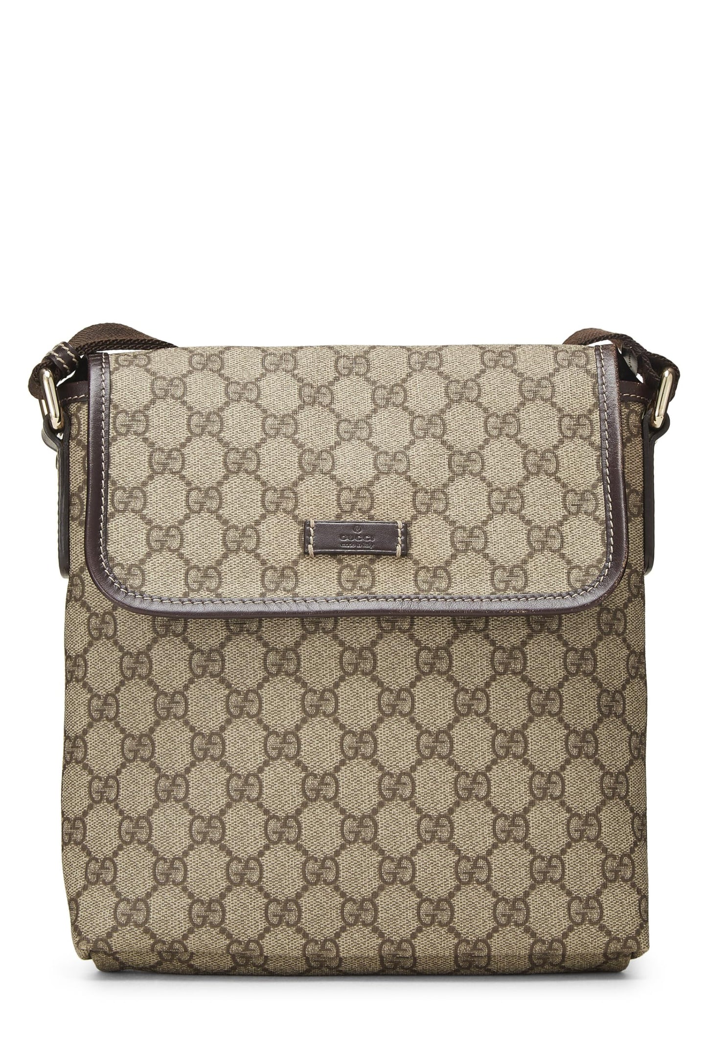 Gucci, sac messager plat en toile GG Supreme Original d'occasion, petit, marron