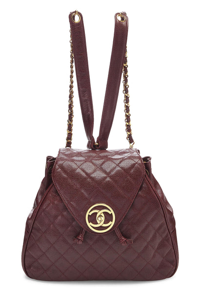 Chanel, sac à dos matelassé bordeaux Caviar Large d'occasion, bordeaux