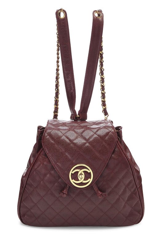 Chanel, Mochila grande de caviar acolchada en color burdeos Pre-Loved, Burdeos