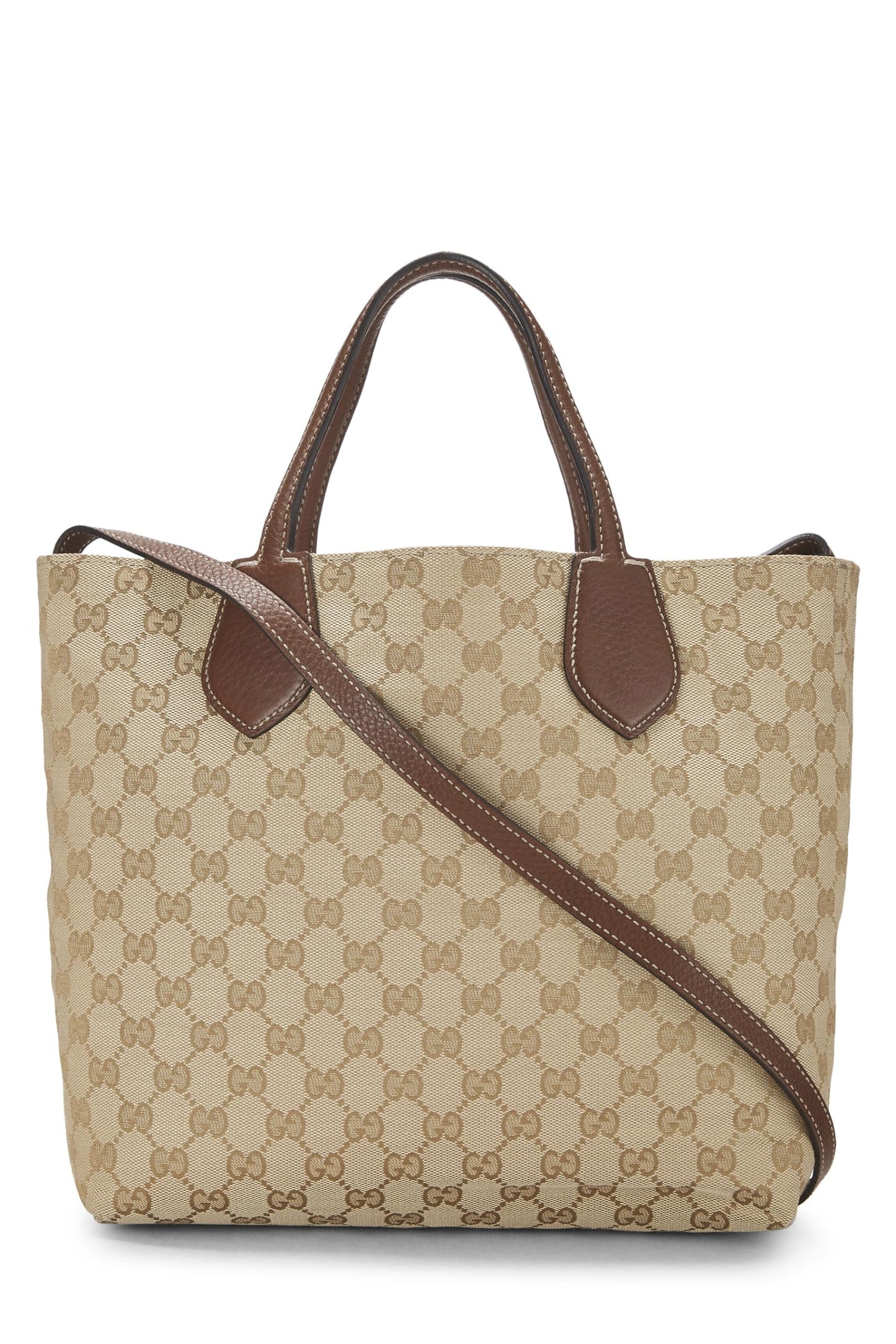 Gucci, sac fourre-tout réversible en toile GG et cuir marron d'origine, petit modèle, marron