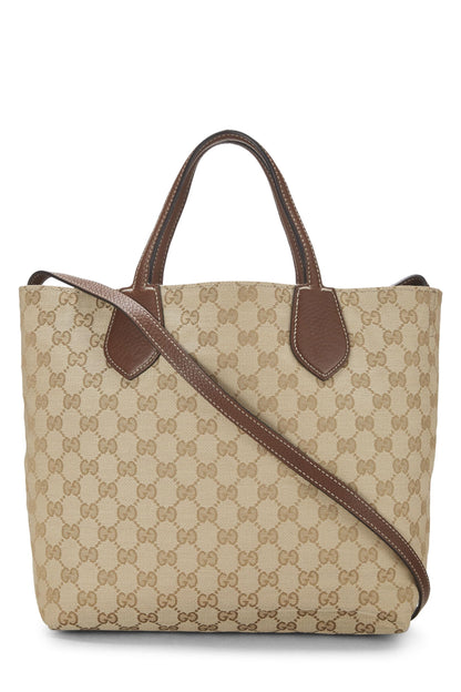 Gucci, Pre-Loved Original GG Canvas & Brown Leather Reversible Tote Small, Brown