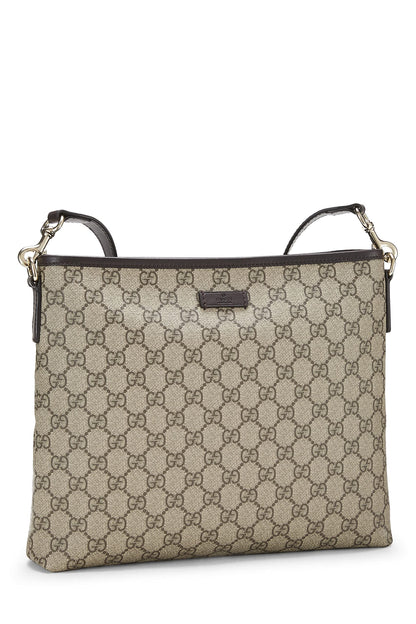 Gucci, sac messager plat en toile GG Supreme d'origine d'occasion, marron