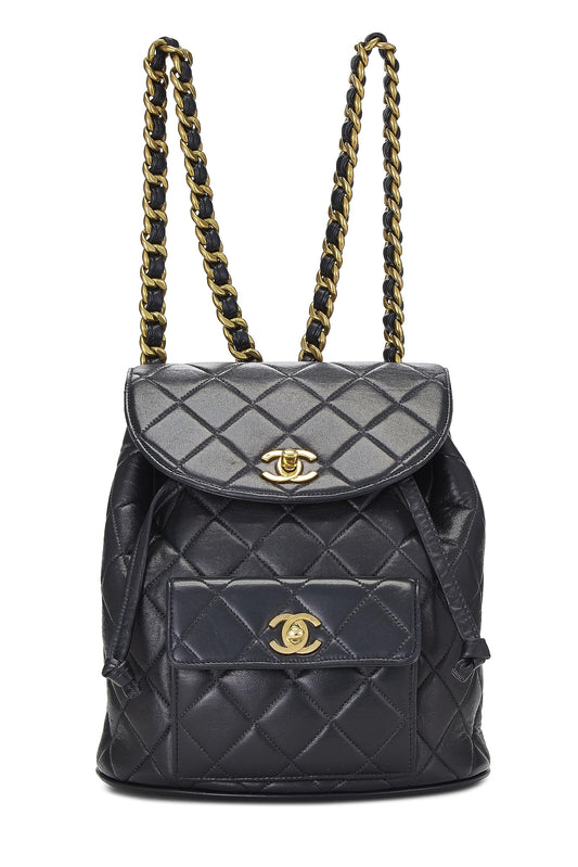 Chanel, Mochila clásica pequeña 'CC' de piel de cordero acolchada negra Pre-Loved, Negro