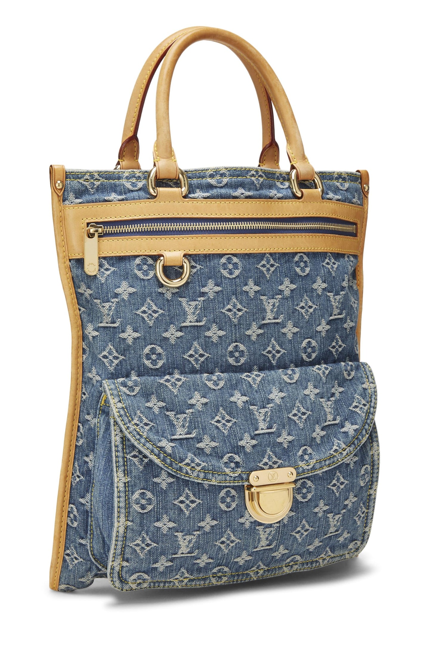 Louis Vuitton, Bolso shopper plano de mezclilla con monograma azul Pre-Loved, Azul