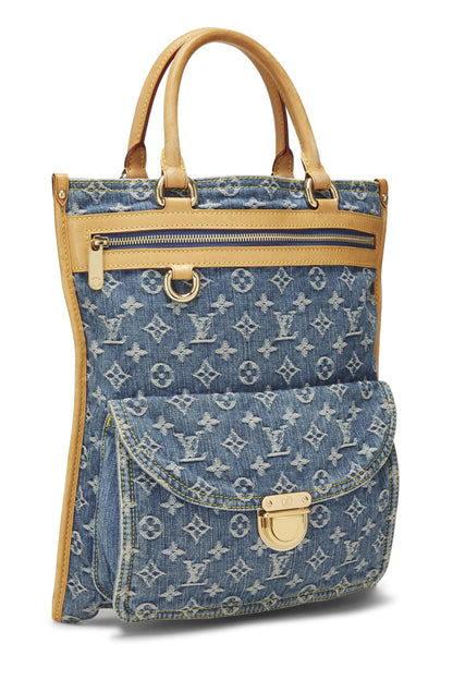 Louis Vuitton, sac cabas plat en denim monogrammé bleu d'occasion, bleu