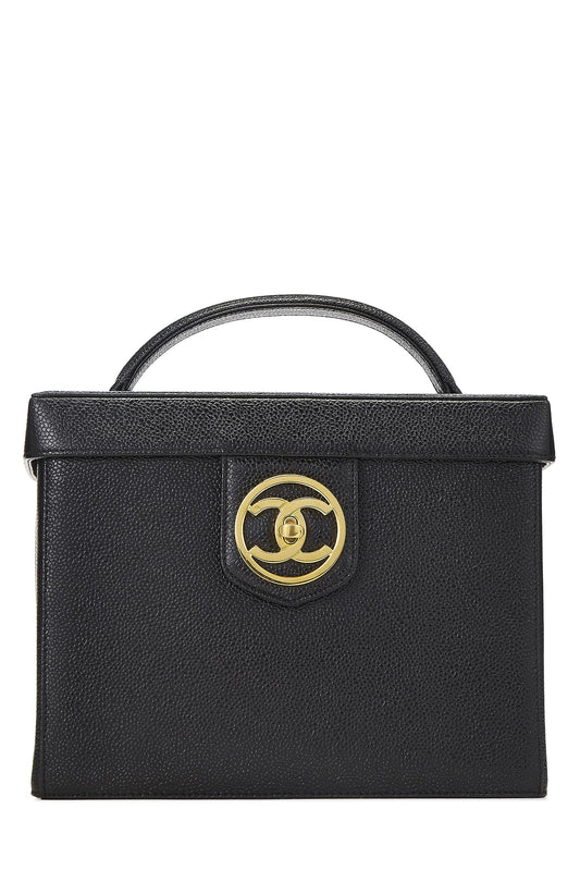 Chanel, trousse de toilette Black Caviar Circle 'CC' d'occasion, grande taille, noire