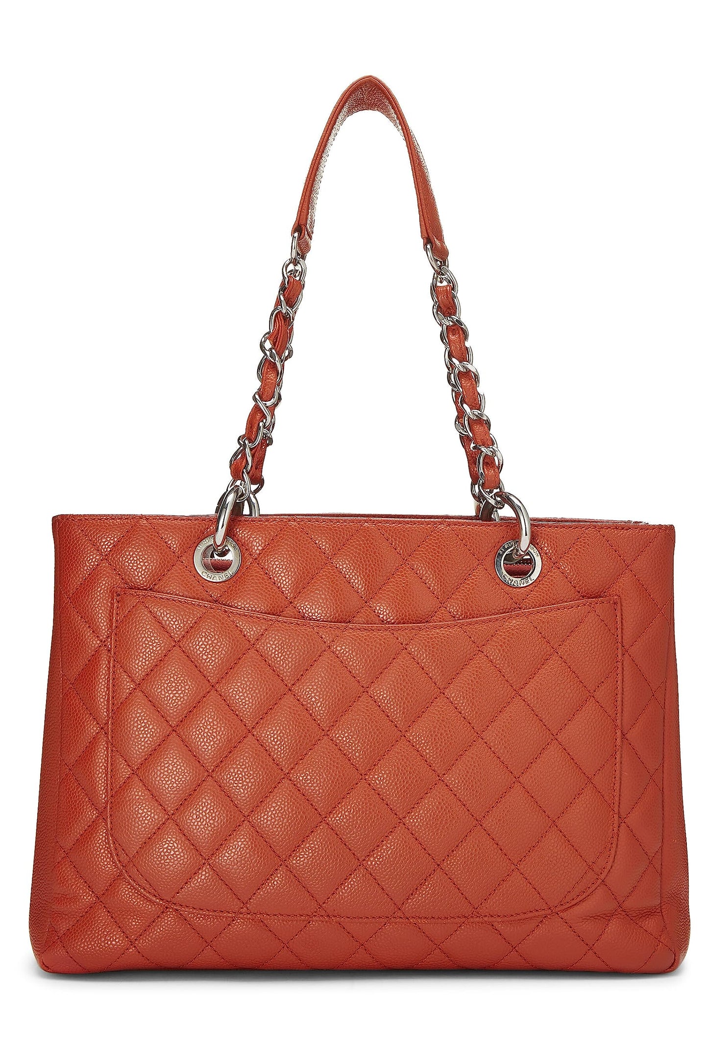 Chanel, Grand sac cabas matelassé orange Caviar d'occasion (GST), Orange