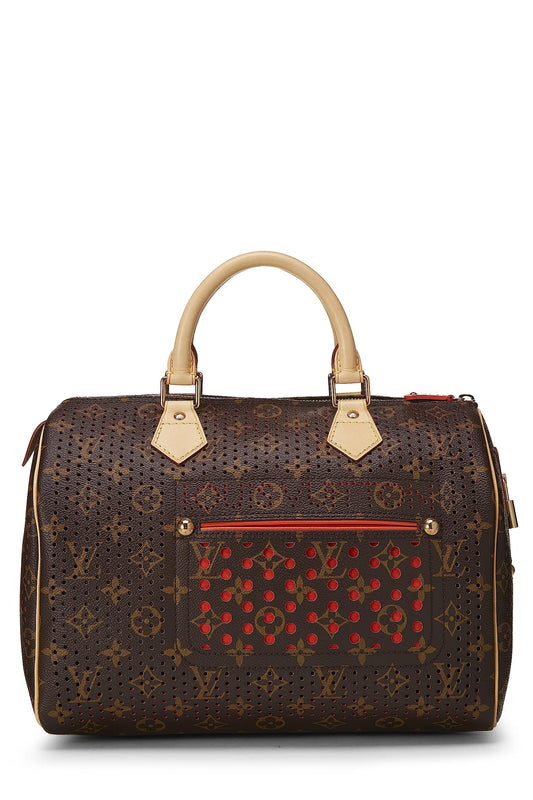 Louis Vuitton, sac Speedy 30 perforé en toile monogram orange d'occasion, orange