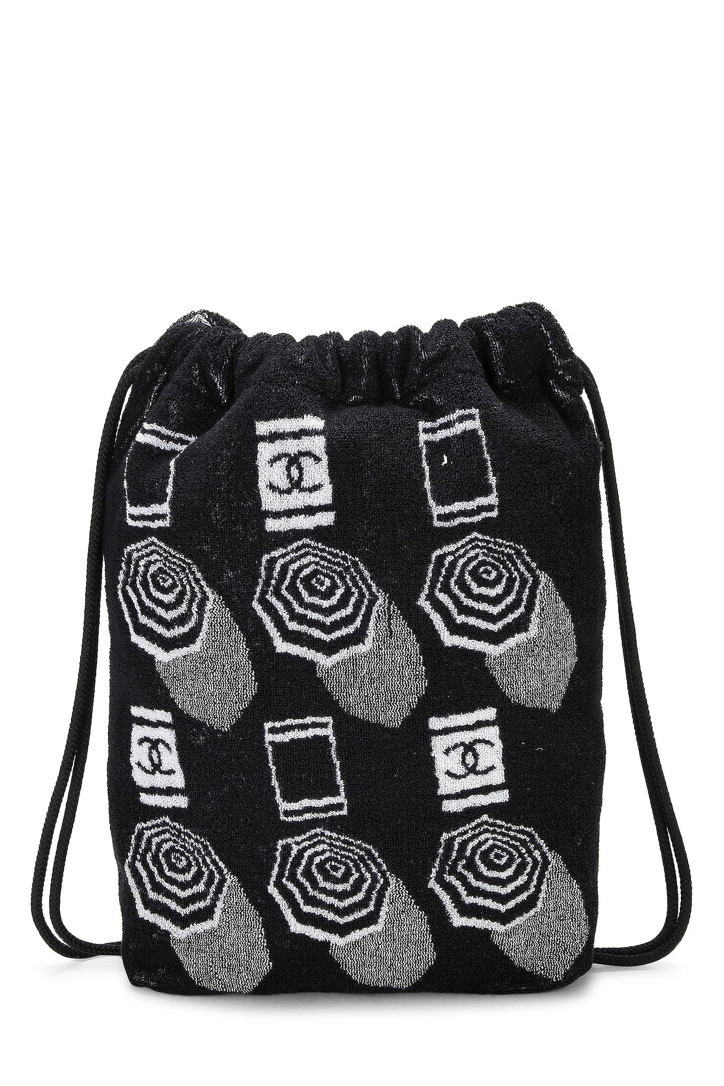 Chanel, sac à dos de plage à cordon de serrage en tissu éponge noir d'occasion, noir