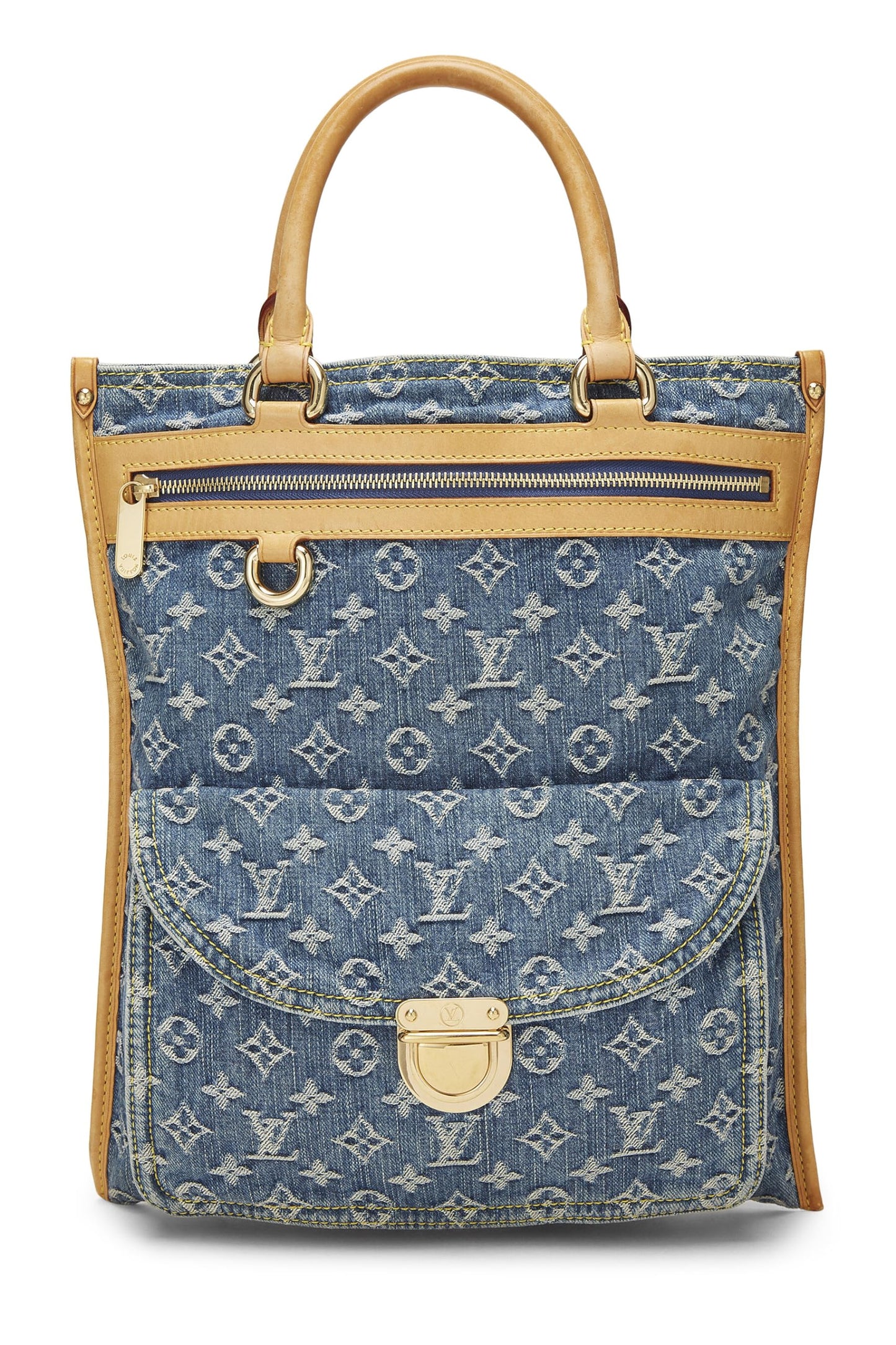 Louis Vuitton, Bolso shopper plano de mezclilla con monograma azul Pre-Loved, Azul