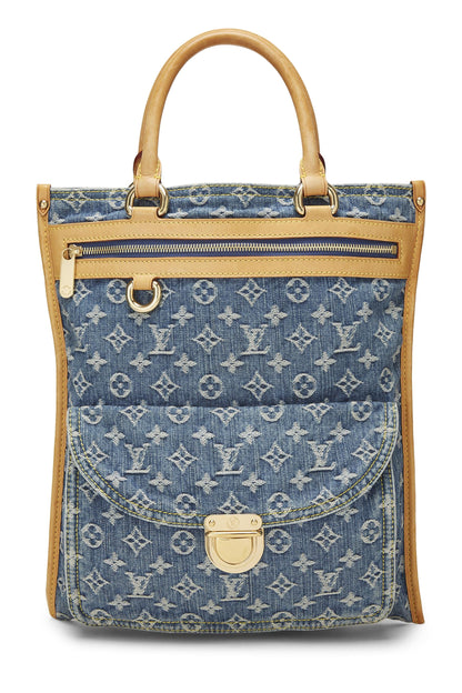 Louis Vuitton, sac cabas plat en denim monogrammé bleu d'occasion, bleu