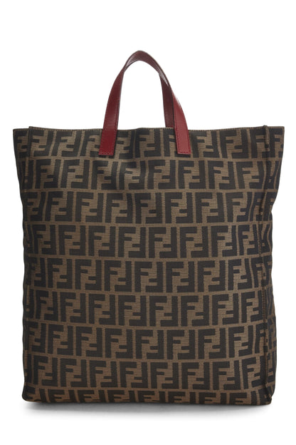 Fendi, Pre-Loved Brown Zucca Canvas Vertical Tote Medium, Red