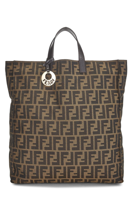 Fendi, sac fourre-tout vertical en toile marron Zucca d'occasion, marron