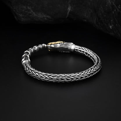 Bracelet personnalisé en argent sterling avec dragon entrant dans la mer, style rétro vieilli