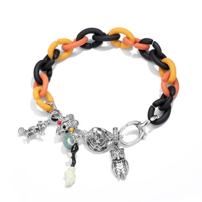 Pulsera de cuentas de goma plateadas terminadas para niñas de la serie Halloween con brujas