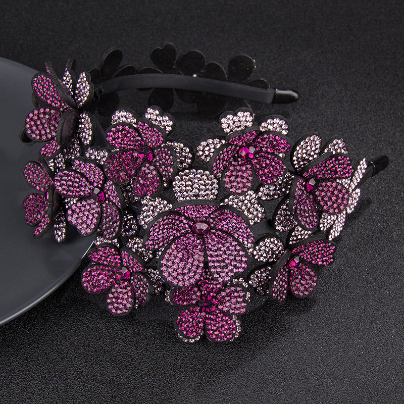 Flower Wide Edge Rhinestone Big Headband High-grade Diamond-studded Color Non-slip Hair