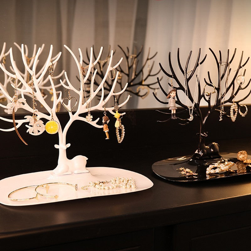 Deer Jewelry Display Stand Earrings Necklace Ring Jewelry Display Tray Jewelr Crystal Handle Antlers Jewelry Display Stand With Storage Drawer And Tray, Tree Tower Rack Hanging Organizer