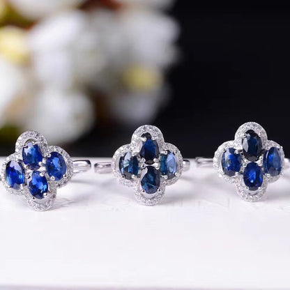 Colorful Jewelry Silver Set Jewelry Natural Sapphire Ring