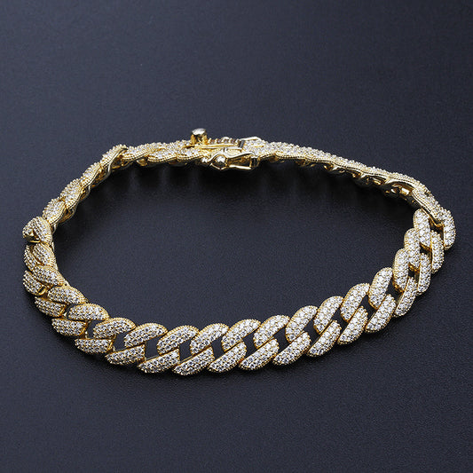 Pulsera de plata S925 con diamantes y circonitas cubanas estilo hip hop