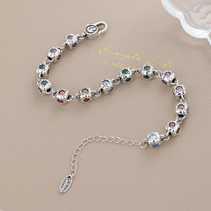 Rainbow Zirconium Dice Bracelet Women S925 Sterling Silver Vintage Fashion Four Sided Diamond