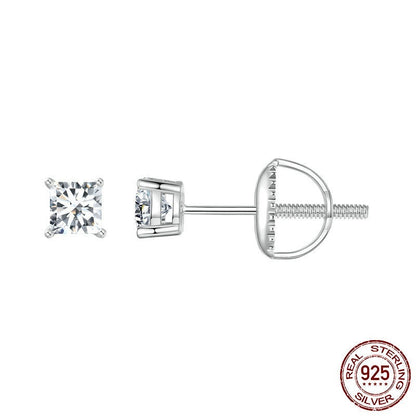 S925 Sterling Silver Square Moissanite Princess Stud Earrings