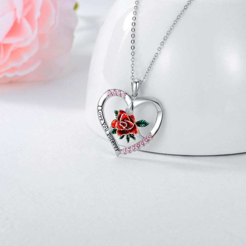 Sterling Silver I Love You Forever Rose Flower Necklace Jewelry