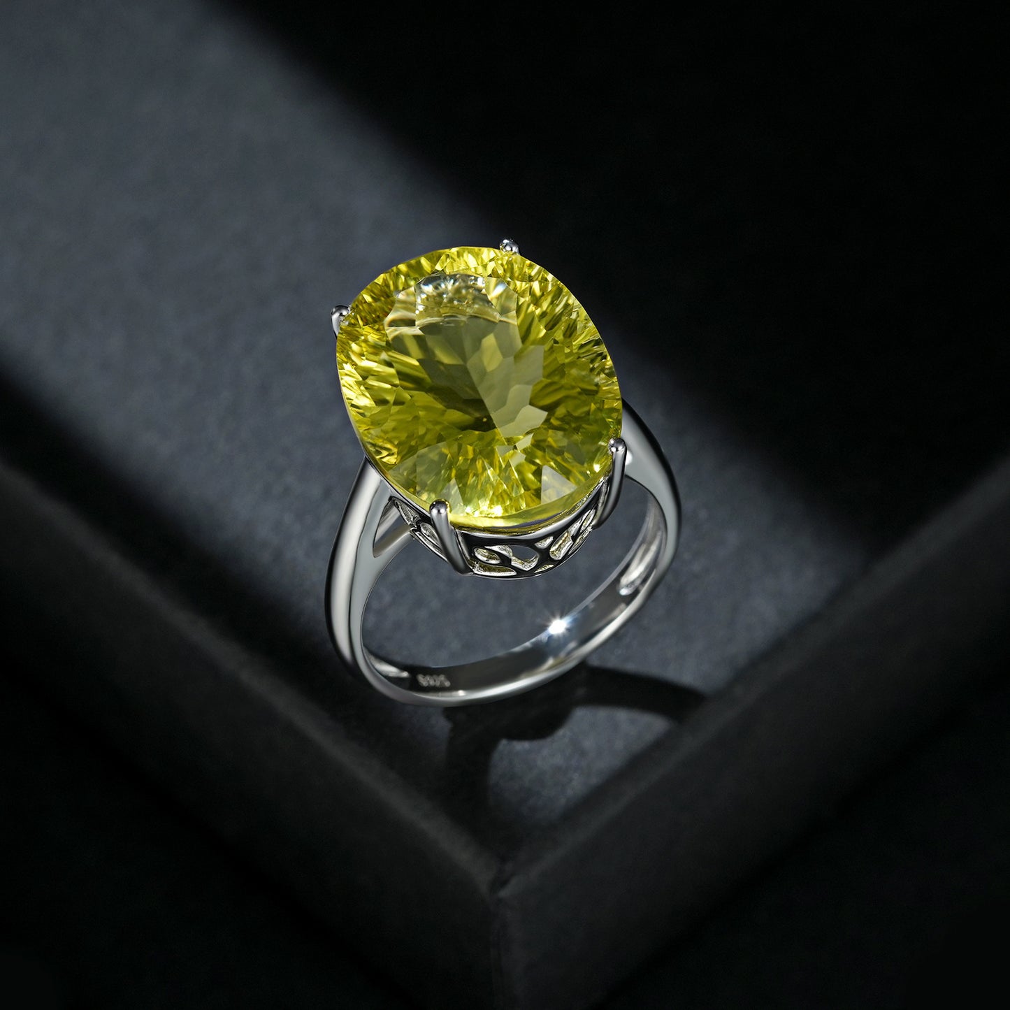 Bague de luxe en argent sterling S925 avec pierres précieuses naturelles et cristal de citron pour femme