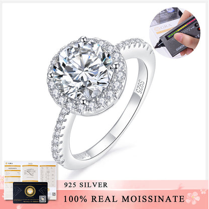 Round Bag Full Diamond S925 Silver 18K Gold Plating Mosanite Diamond Ring Female