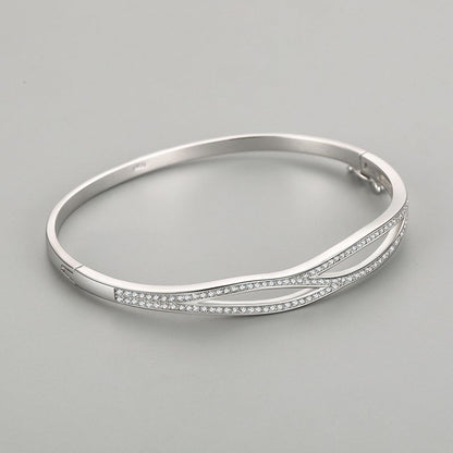 S925 Silver Bracelet Women's Japanese And Korean Simple Double-layer Cross Diamond