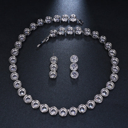 New Luxury Round Zircon Necklace Earrings Set