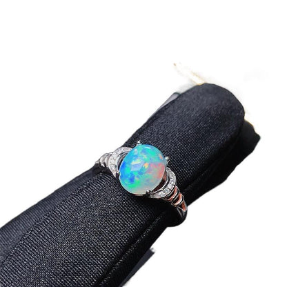 New Natural Opal 925 Silver Inlaid Ring