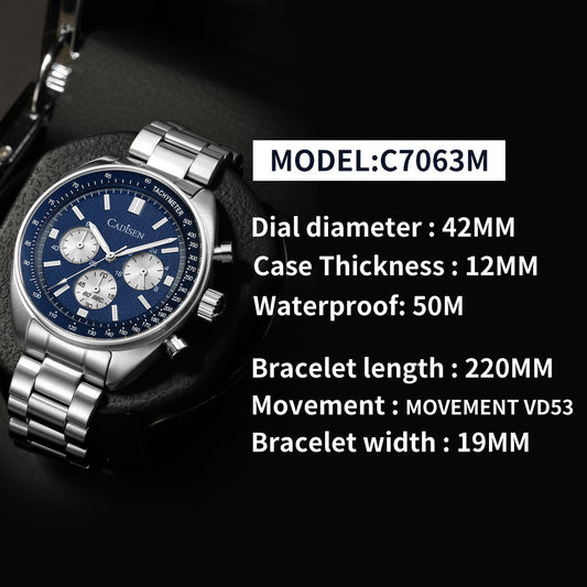 Three-eye Timing Multi-function Waterproof Men's Quartz Watch