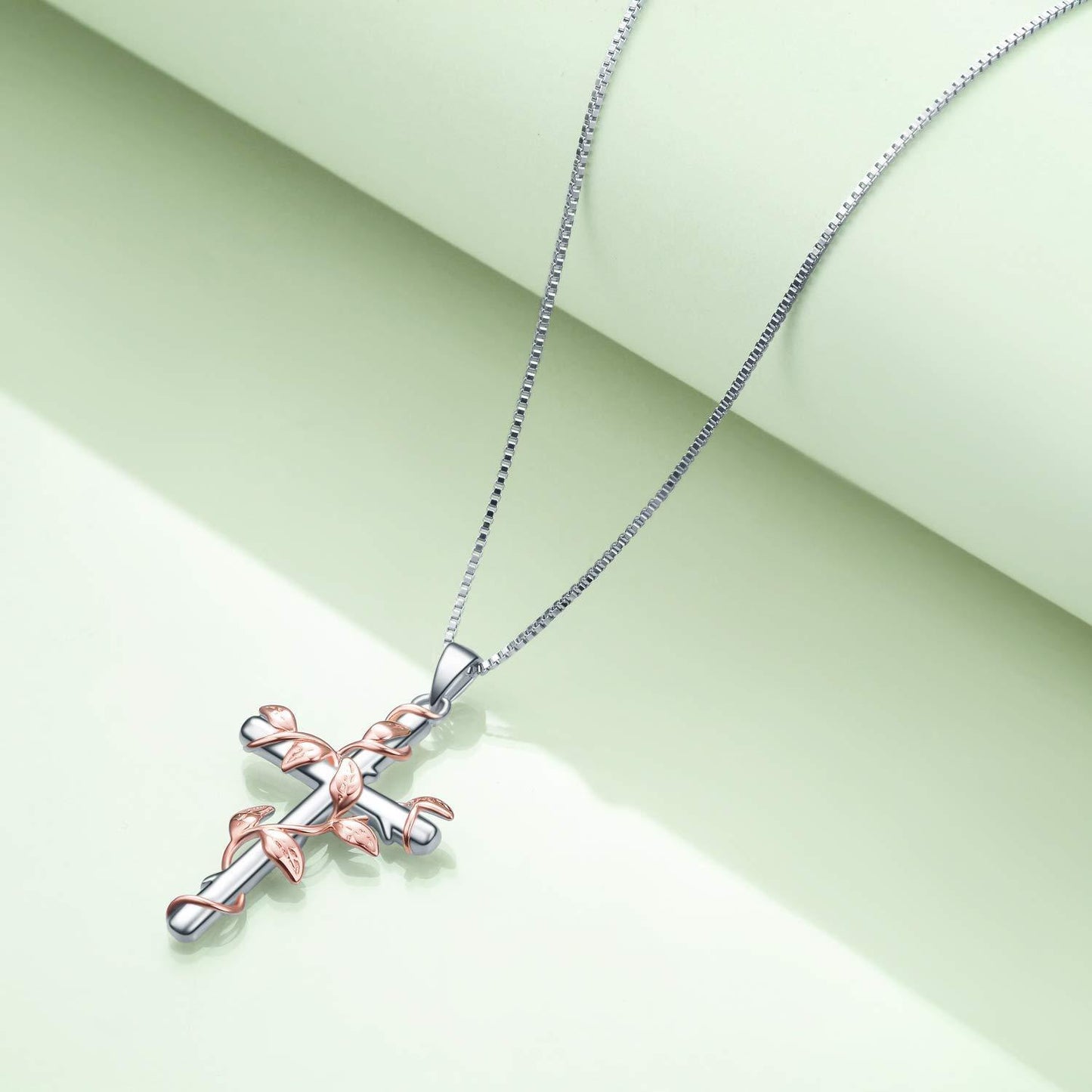 Collier pendentif croix en argent sterling avec fleur rose, bijoux cadeaux