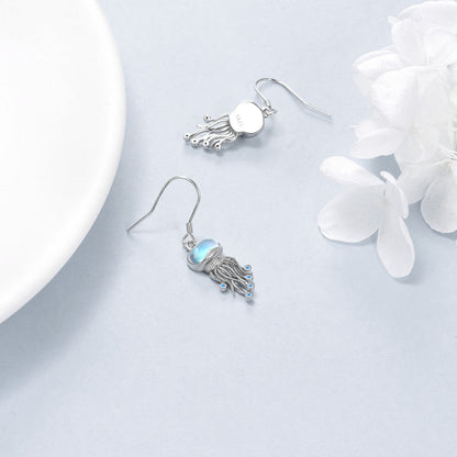 Boucles d'oreilles pendantes en argent sterling avec méduse océanique et pierre de lune, bijoux cadeaux pour femmes