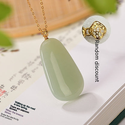 18K Gold Inlaid Natural Hetian Jade Gray Jade Pendant