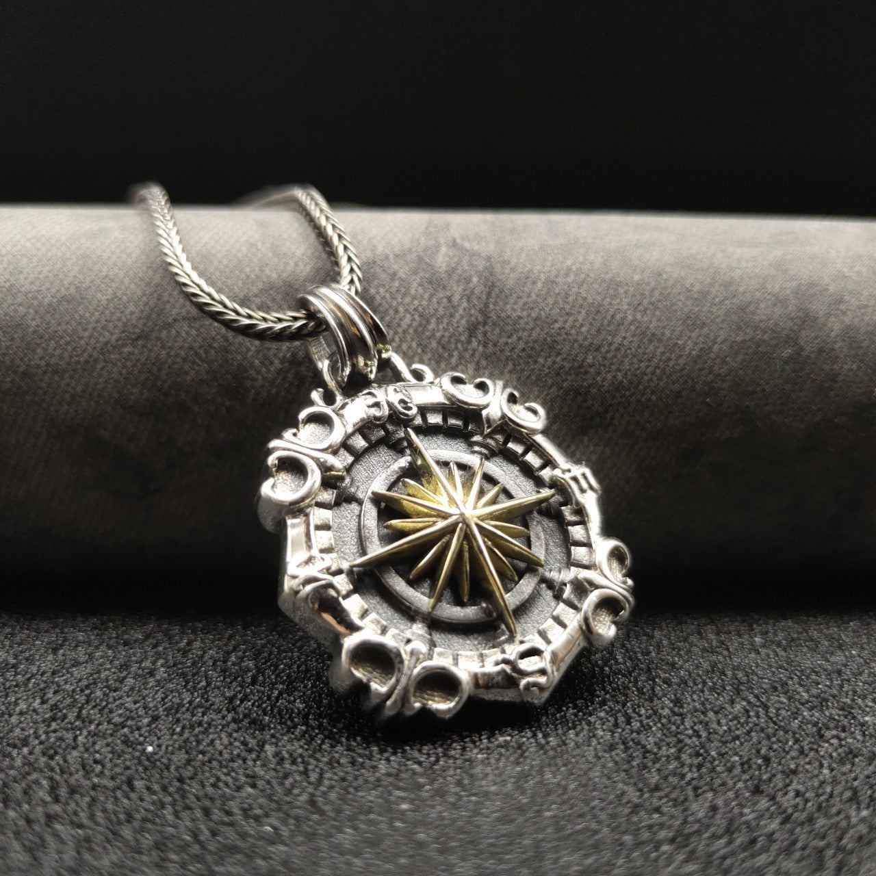 New S925 Sterling Silver Deep Sea Compass Dog Tag Men's Necklace