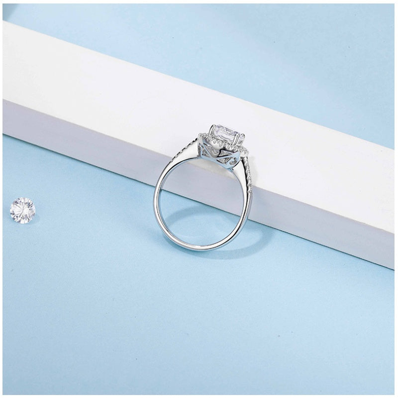 S925 Silver Mosangshi Simple Retro White Silver Ring Jewelry