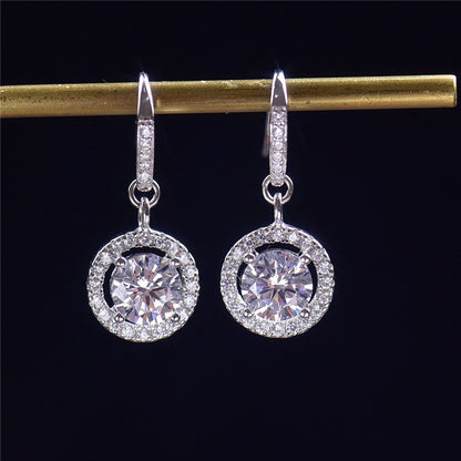 1 Karat Round Bag Micro-inlaid 925 Silver Moissanite Ear Studs