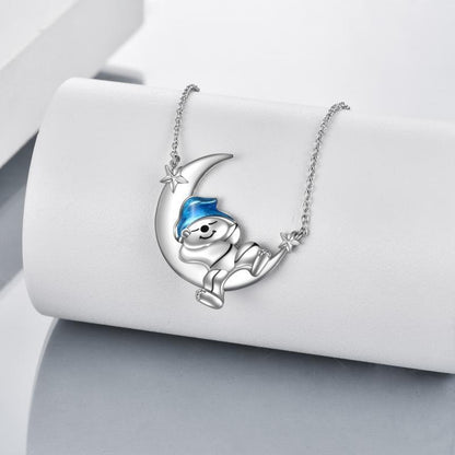 Collier en argent sterling avec pendentif en forme d'ours et de lune, bijoux mignons en forme d'animal, cadeaux pour femmes