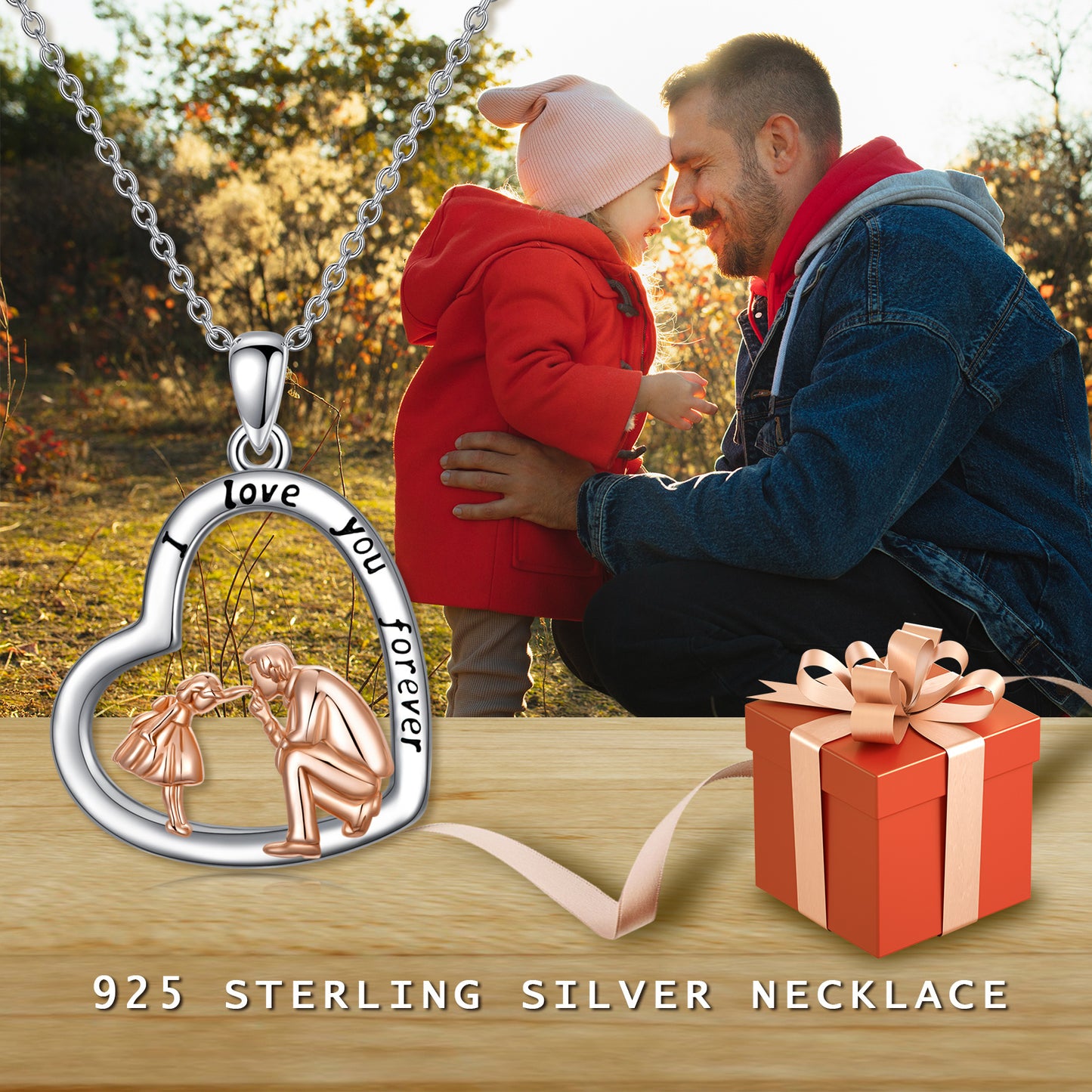 S925 Sterling Silver Daughter Gift from Dad Daughter Heart Pendant Necklace I Love You Forever Jewelry