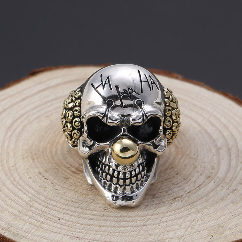 Anillo de plata tailandesa vintage de plata esterlina S925 con letra personalizada y calavera