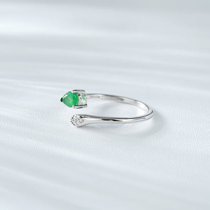 Simple S925 Silver Temperament Emerald Adjustable Ring